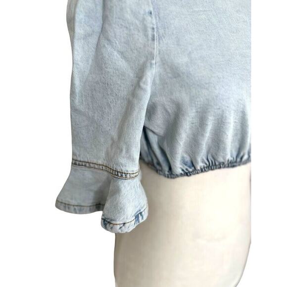 WEWOREWHAT Cropped Denim Top Super Light Flare Cuff Sleeves Size Small S Stretch - Picture 7 of 12